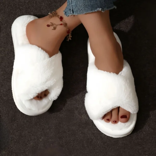Cross Fluffy Fur Slippers