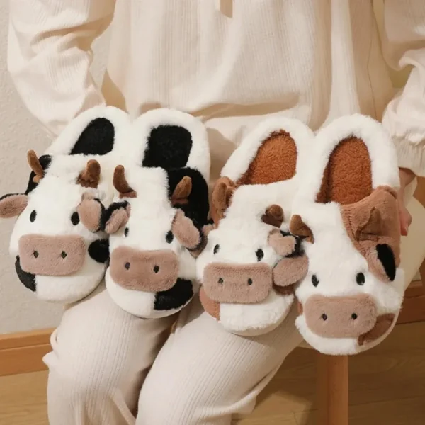 Cartoon Cow Plush Slippers