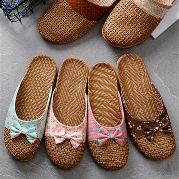 Breathable Linen Bow Flip Flops