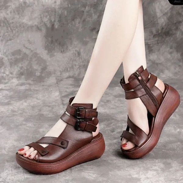 Women's Vintage Leather Gladiator Wedge Sandals
