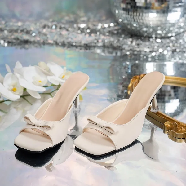 Women's Square Toe Bow Mule Sandals