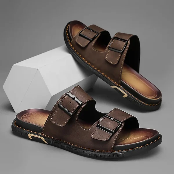 Black Leather Casual Sandals