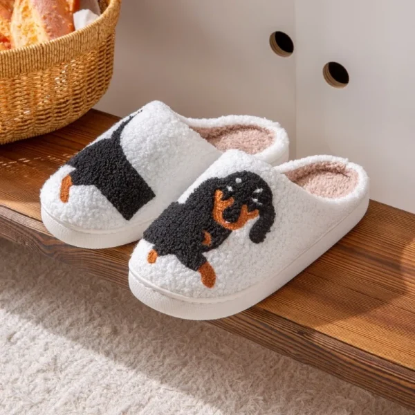 Dachshund Plaid Plush House Slippers