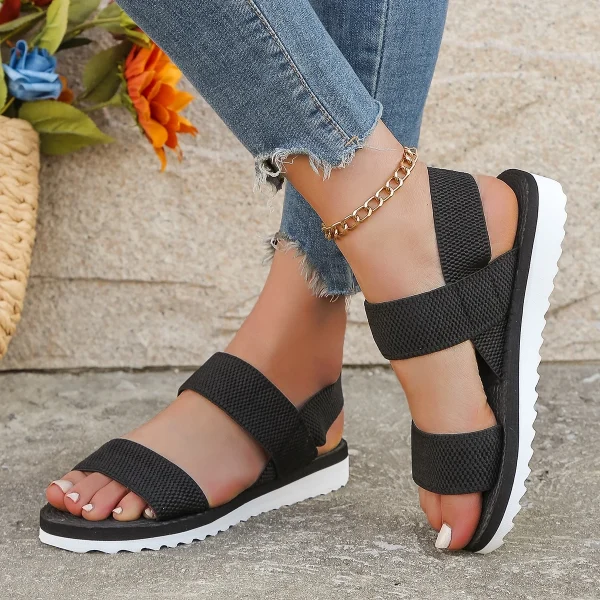 Non-slip solid black flat sandals